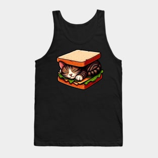 Tabby Cat is Sleeping inside a Sandwich Tank Top